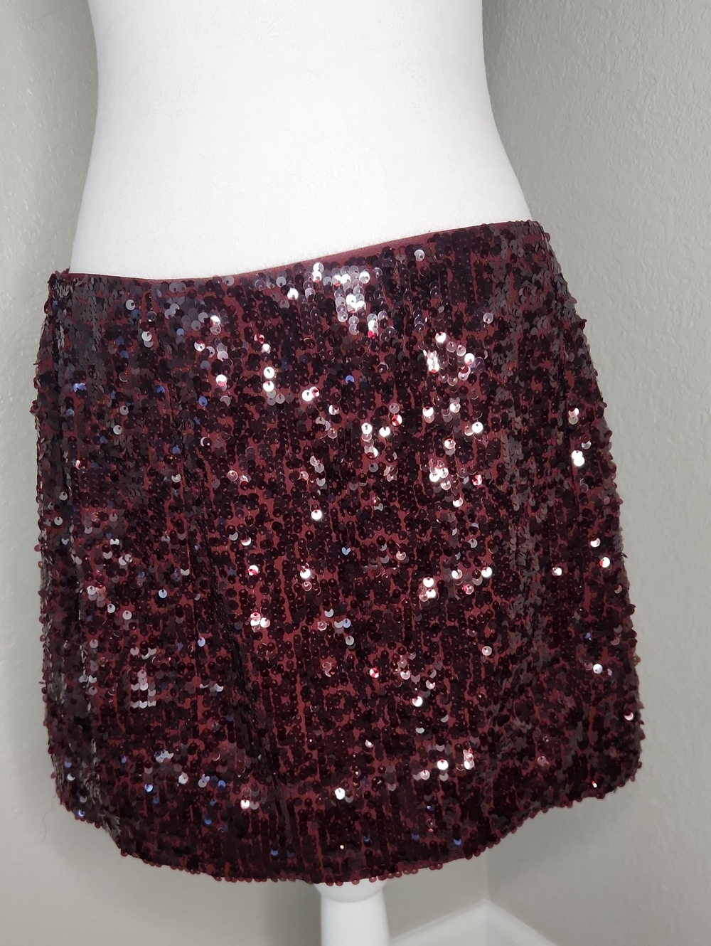Showpo. Burgundy Sequin Mini Skirt